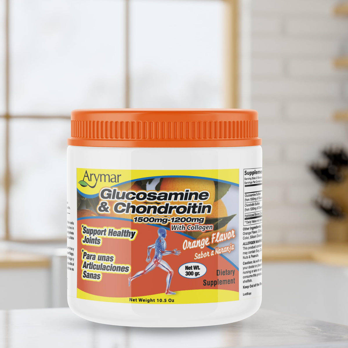 Arymar Glucosamine Chondroitin Powder in a scoop for easy serving