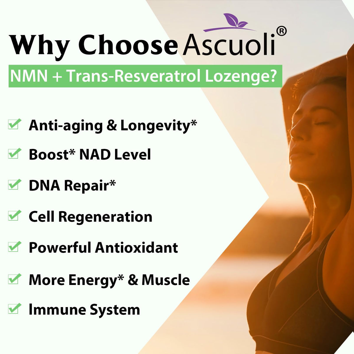 Ascuoli NMN Resveratrol Supplement 950mg lozenge close-up