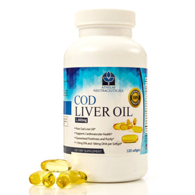 Athelas Neutraceuticals Cod Liver Oil Capsules on a wooden table