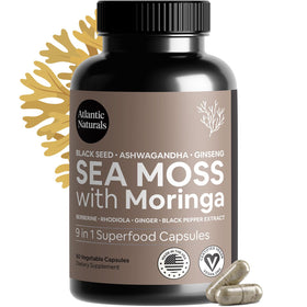 Atlantic Naturals Sea Moss Capsules front view with packaging