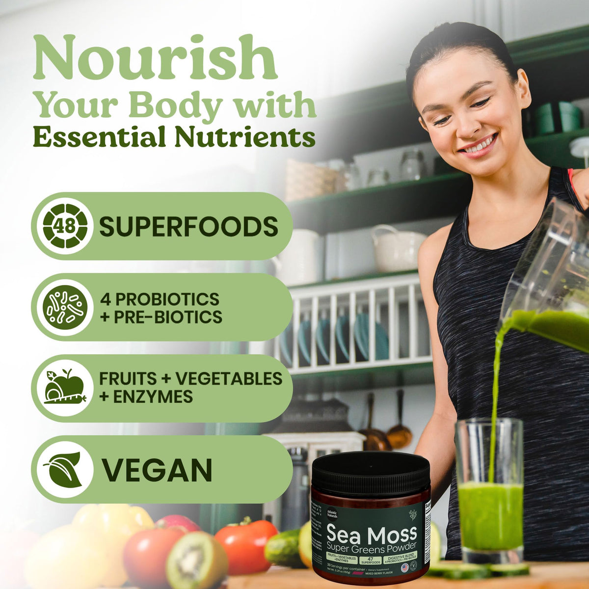 Atlantic Naturals Sea Moss Powder in a glass of water