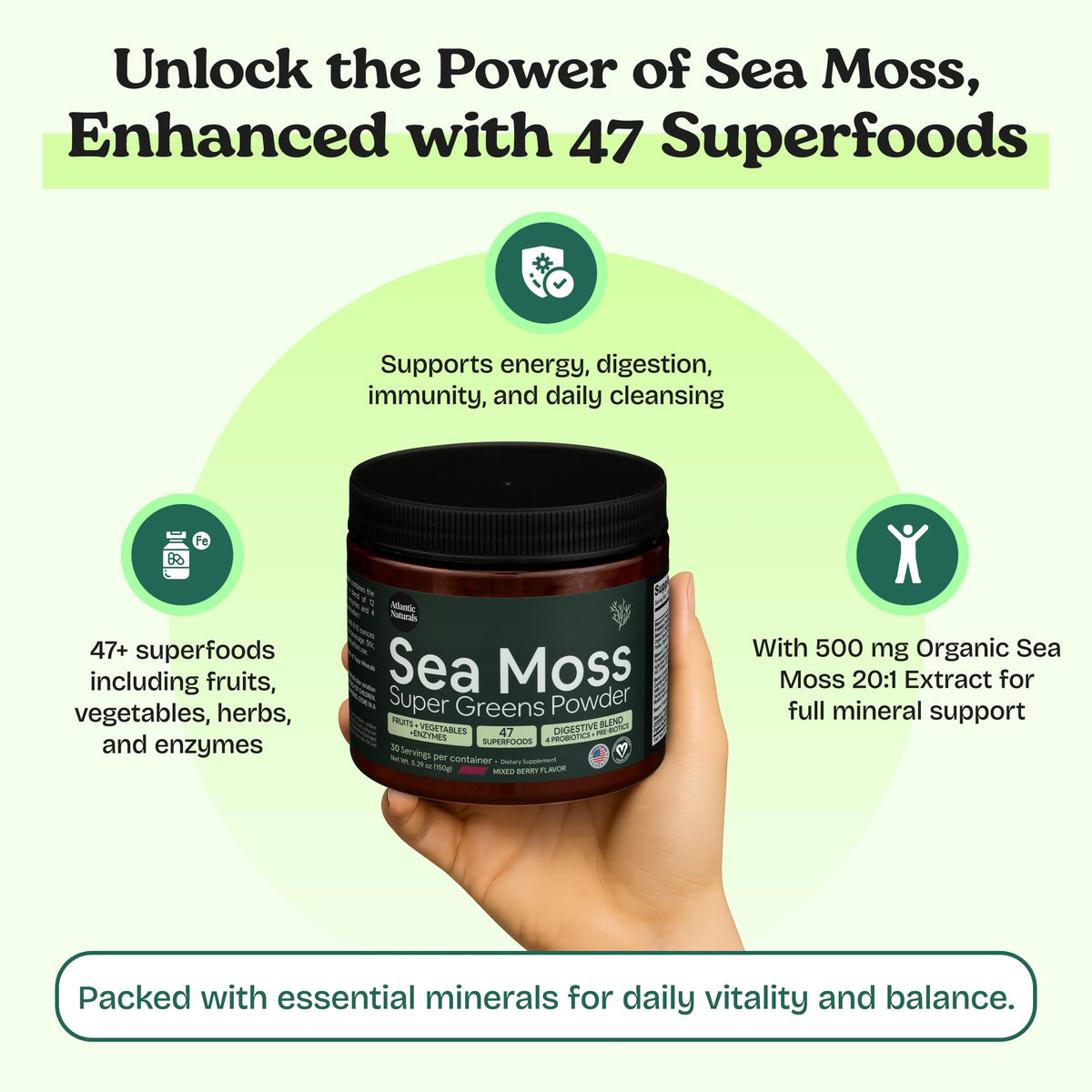 Atlantic Naturals Sea Moss Powder mixed in a smoothie
