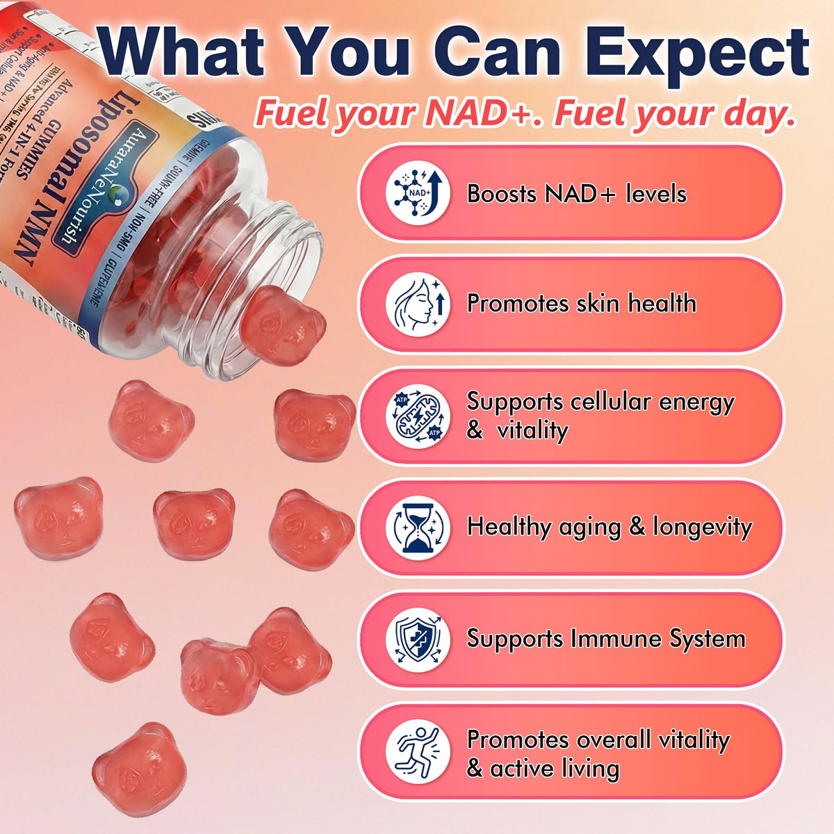 AuraraNeNourish NMN Supplement Gummies strawberry flavour
