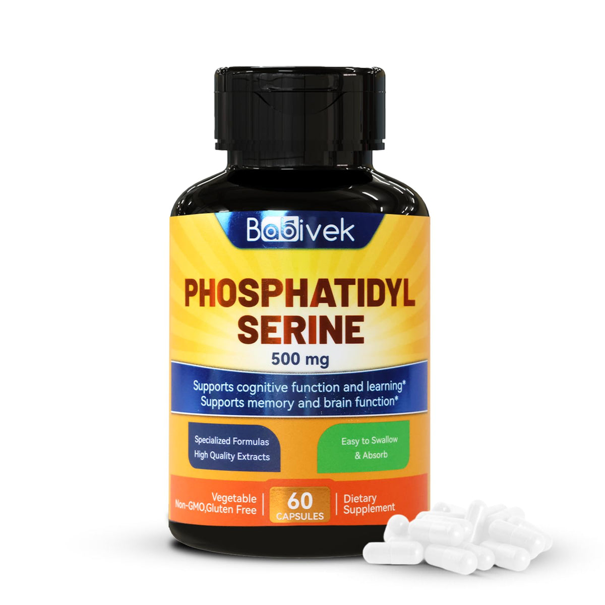 Babivek Phosphatidylserine 500mg supplement bottle front view