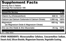 Back of Amazing Nutrition Calcium Magnesium Zinc 300 Tablets packaging