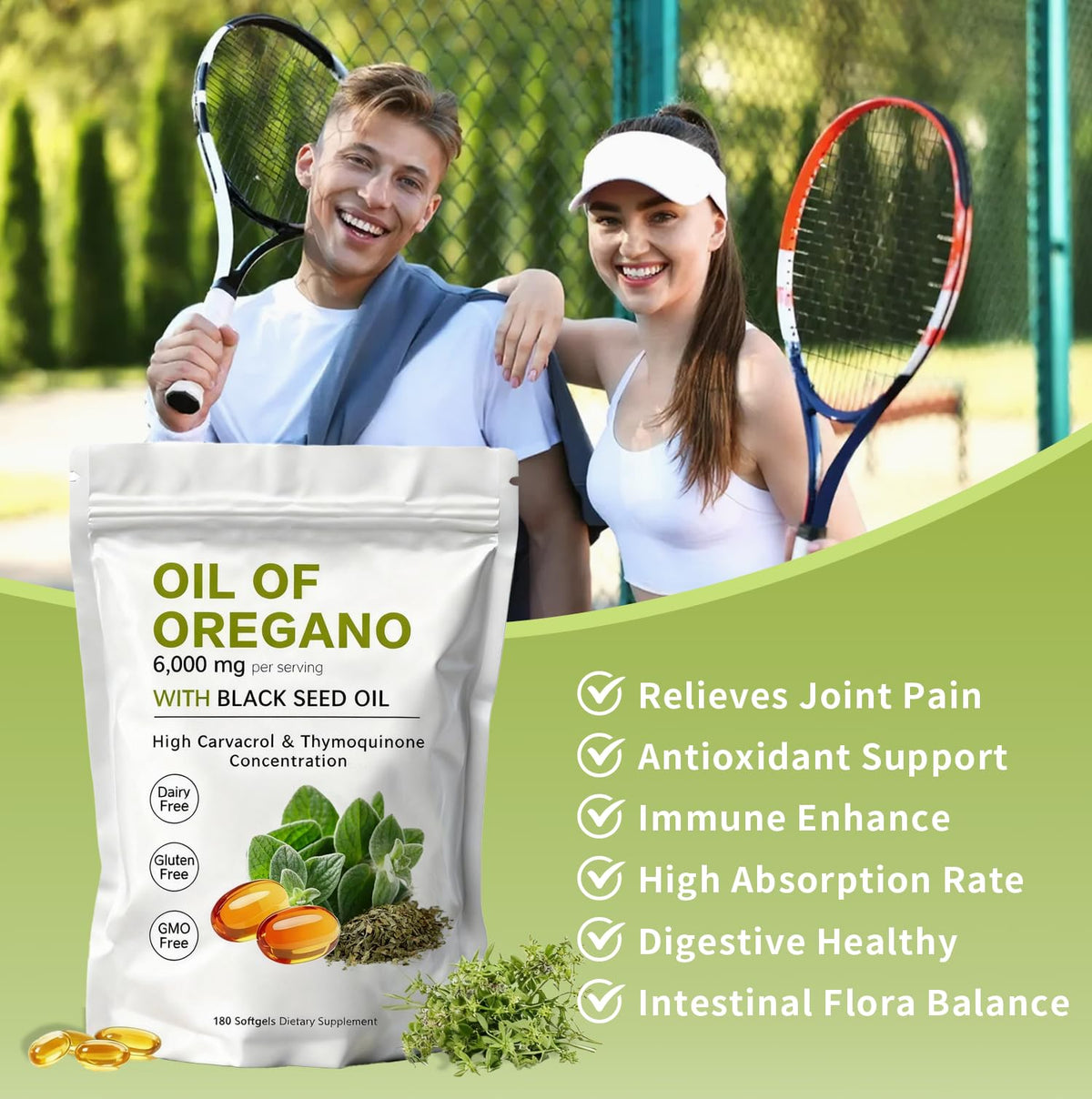 Back of KITABIO Oregano Oil Softgels packaging