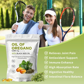 Back of KITABIO Oregano Oil Softgels packaging