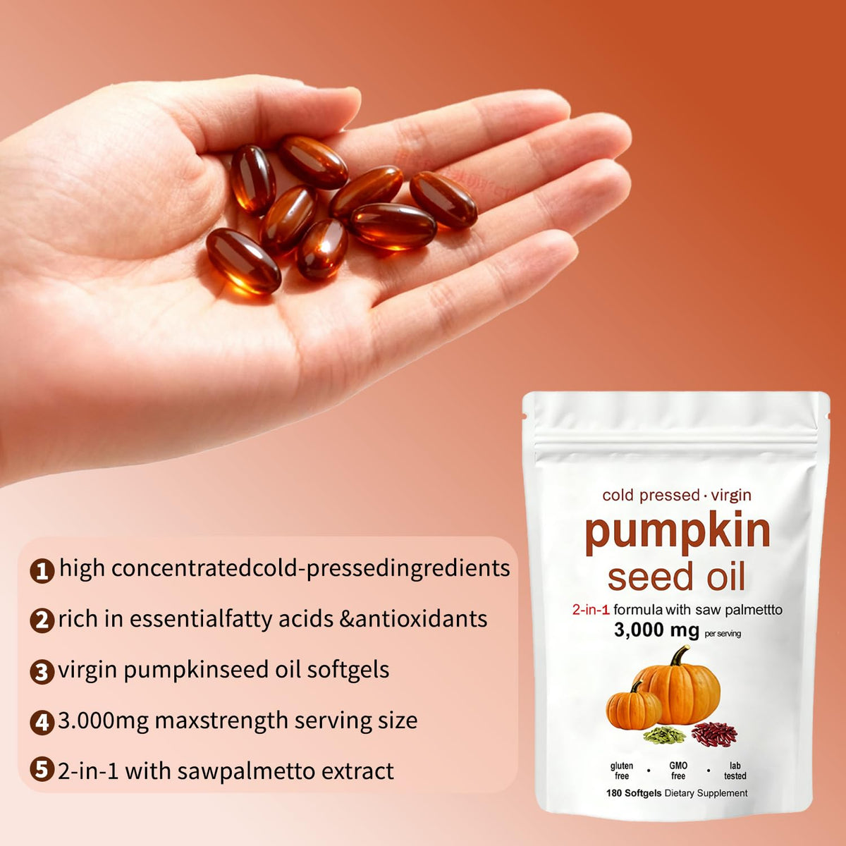 Back of KITABIO Pumpkin Seed Oil Capsules bottle