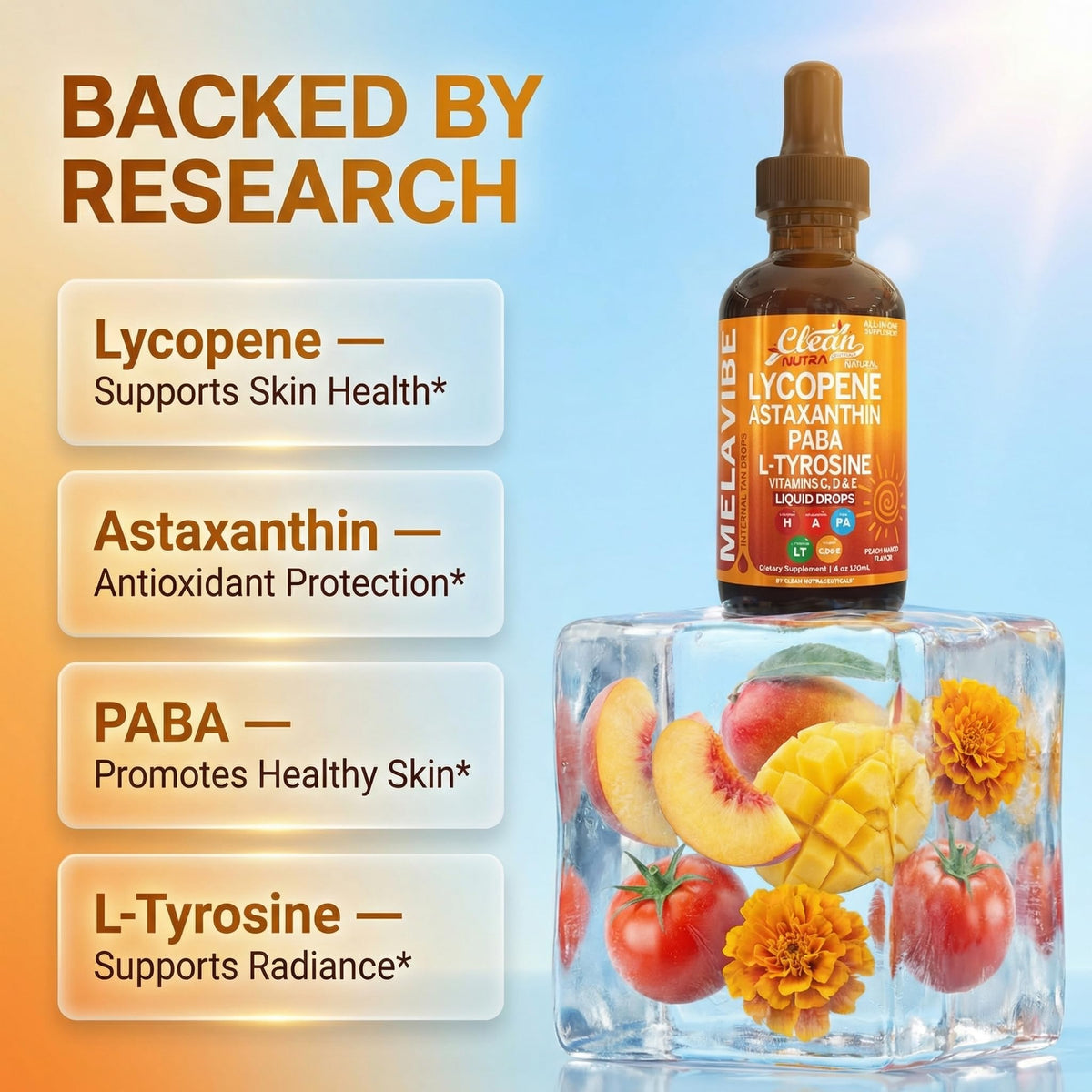 Back view of Clean Nutraceuticals MelaVibe packaging