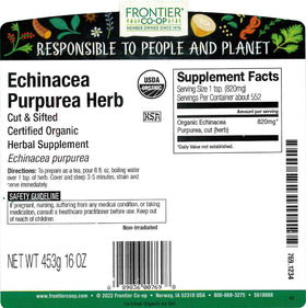 Back view of Frontier Co-op Organic Echinacea Purpurea Herb 16 Ounce packaging