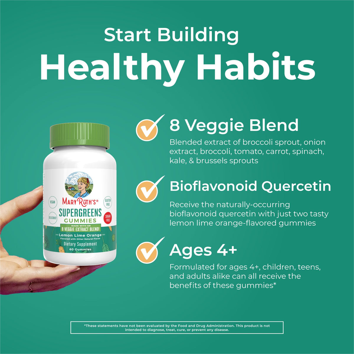 Back view of MARYRUTH'S Super Greens Gummies bottle