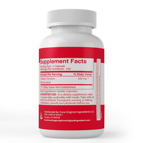 Back view of PURE ORIGINAL INGREDIENTS Tribulus Terrestris 100 capsules bottle