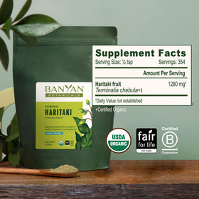 Banyan Botanicals Organic Haritaki Powder 1lb with measuring spoon