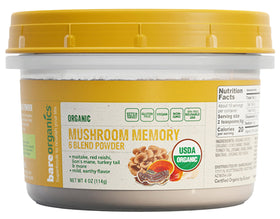 BareOrganics Mushroom Memory Blend Powder 4 oz jar front view