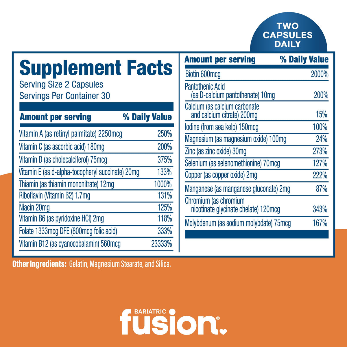 Bariatric Fusion multivitamin ingredients list