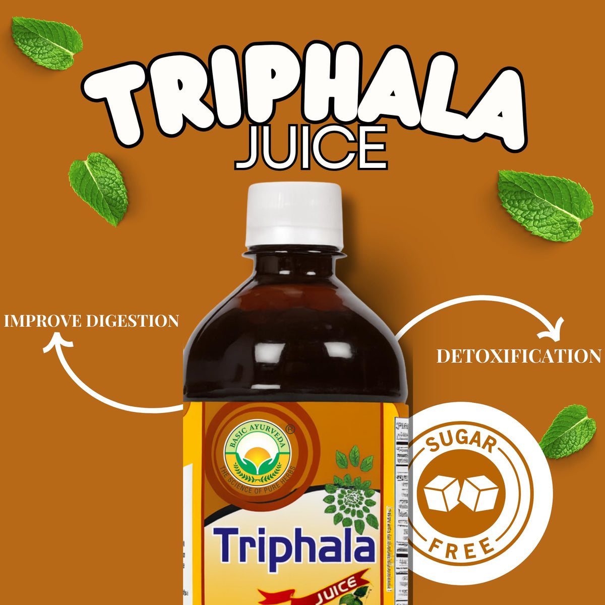 BASIC AYURVEDA Triphala Juice label close-up