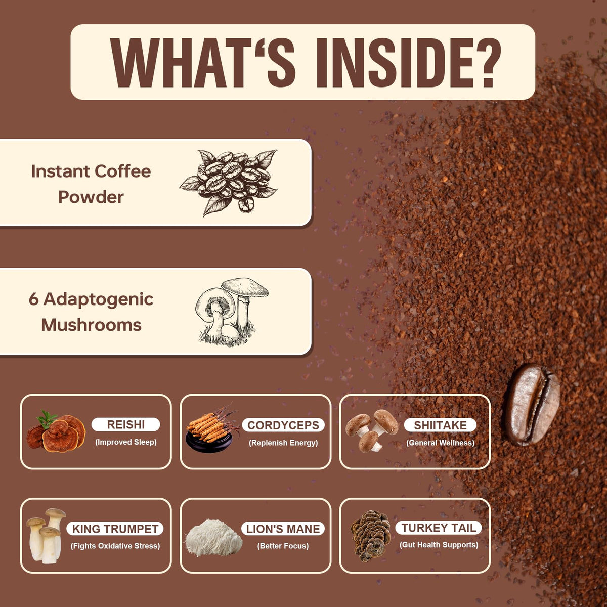 Bcuelov Mushroom Coffee close-up of powder
