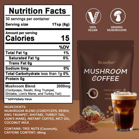 Bcuelov Mushroom Coffee serving suggestion in a cup
