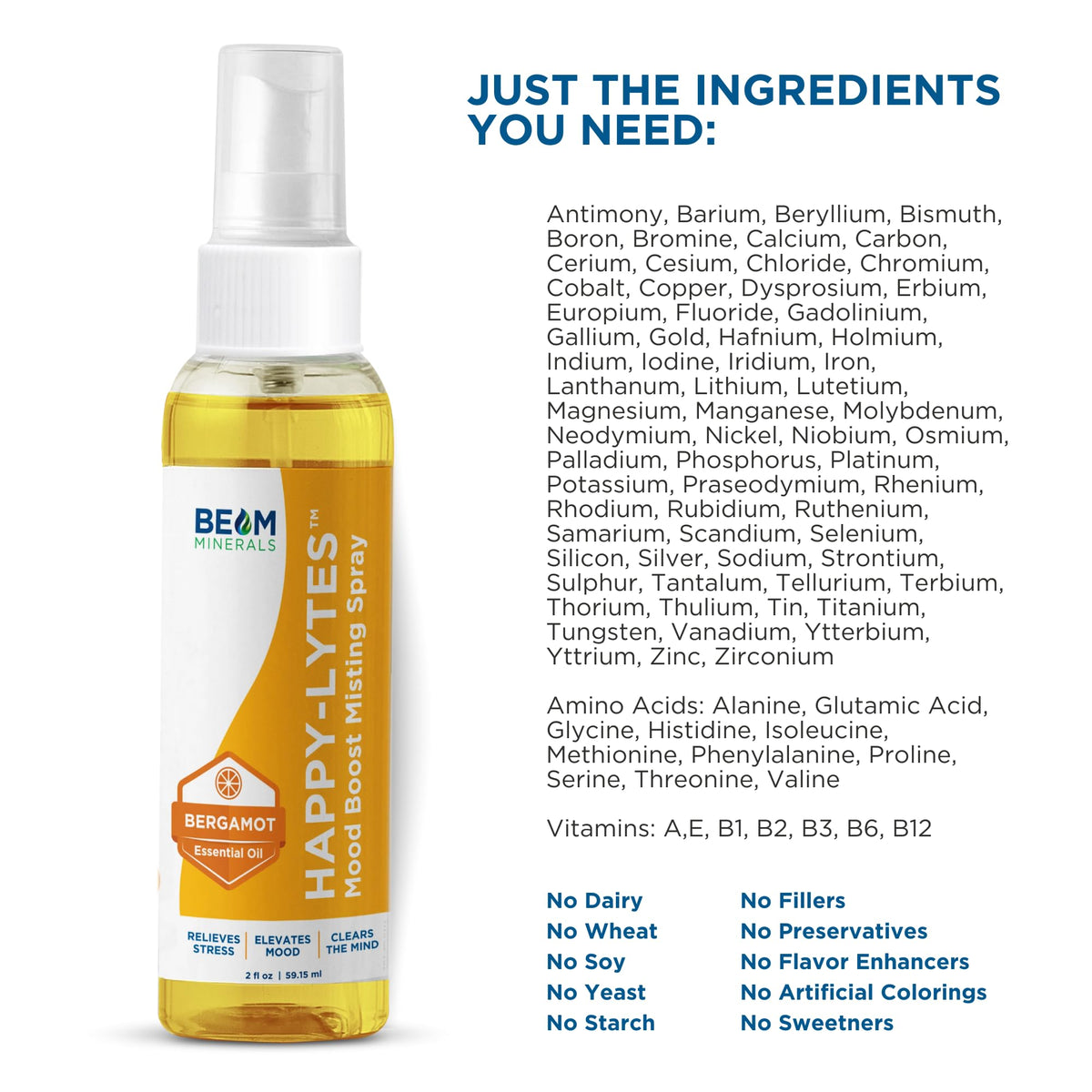 BEAM Minerals Happy-Lytes Mood support Spray 2 fl Oz back view