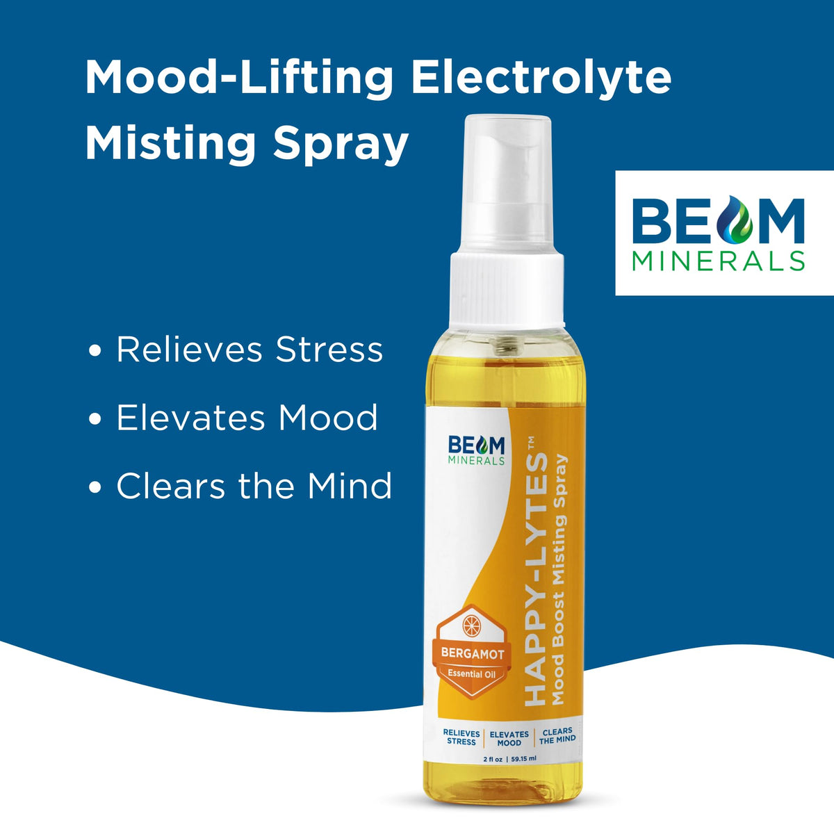 BEAM Minerals Happy-Lytes Mood support Spray 2 fl Oz with Bergamot essential oil