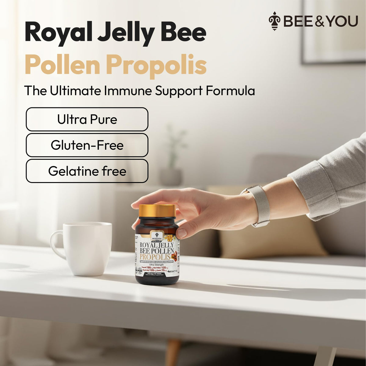 BEE & YOU Royal Jelly Tablet bottle with label