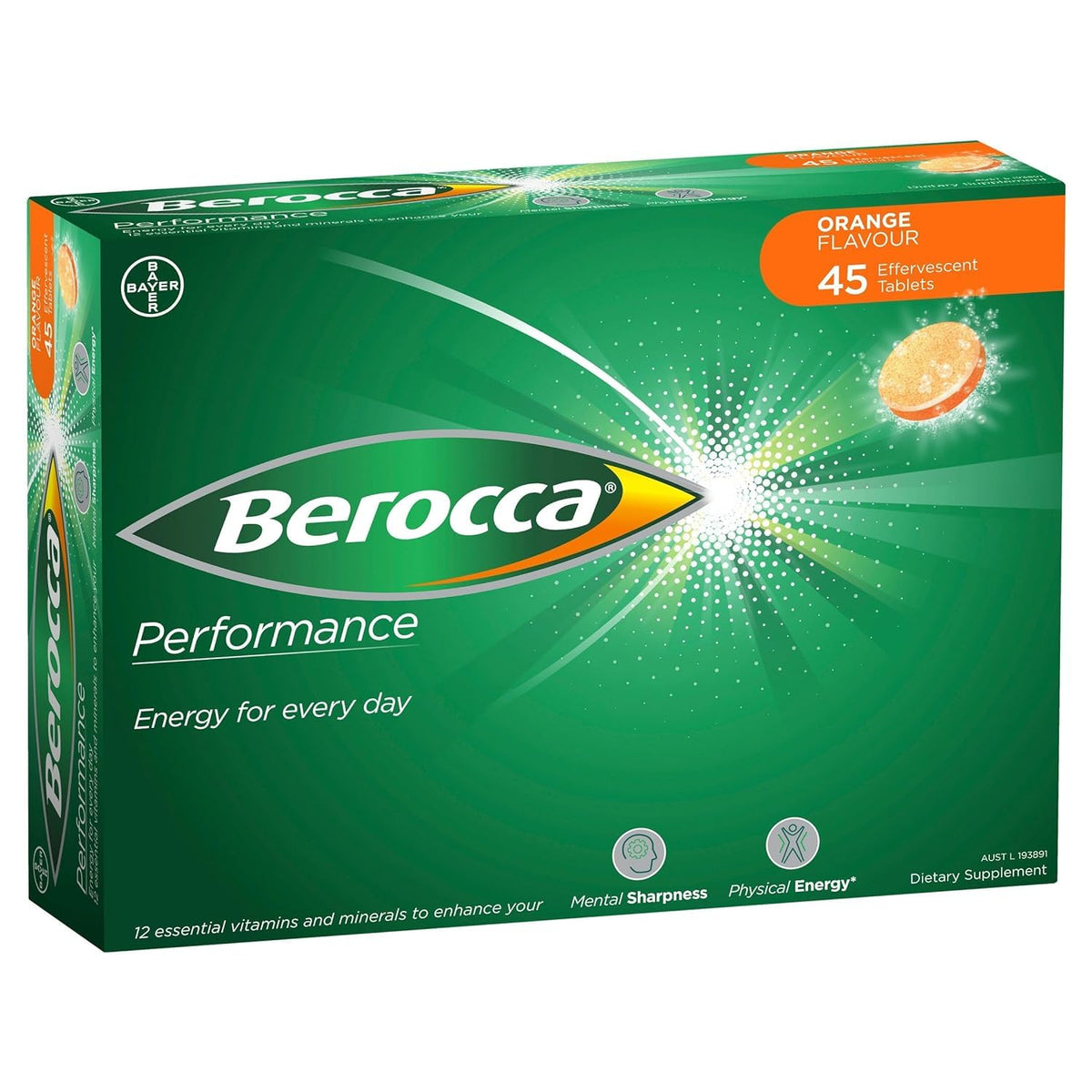 Berocca Orange Effervescent Tablets 45-Count front view