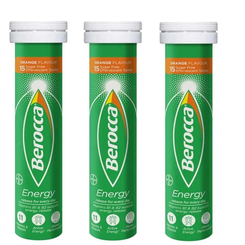 Berocca Orange Effervescent Tablets 45-Count with fresh oranges