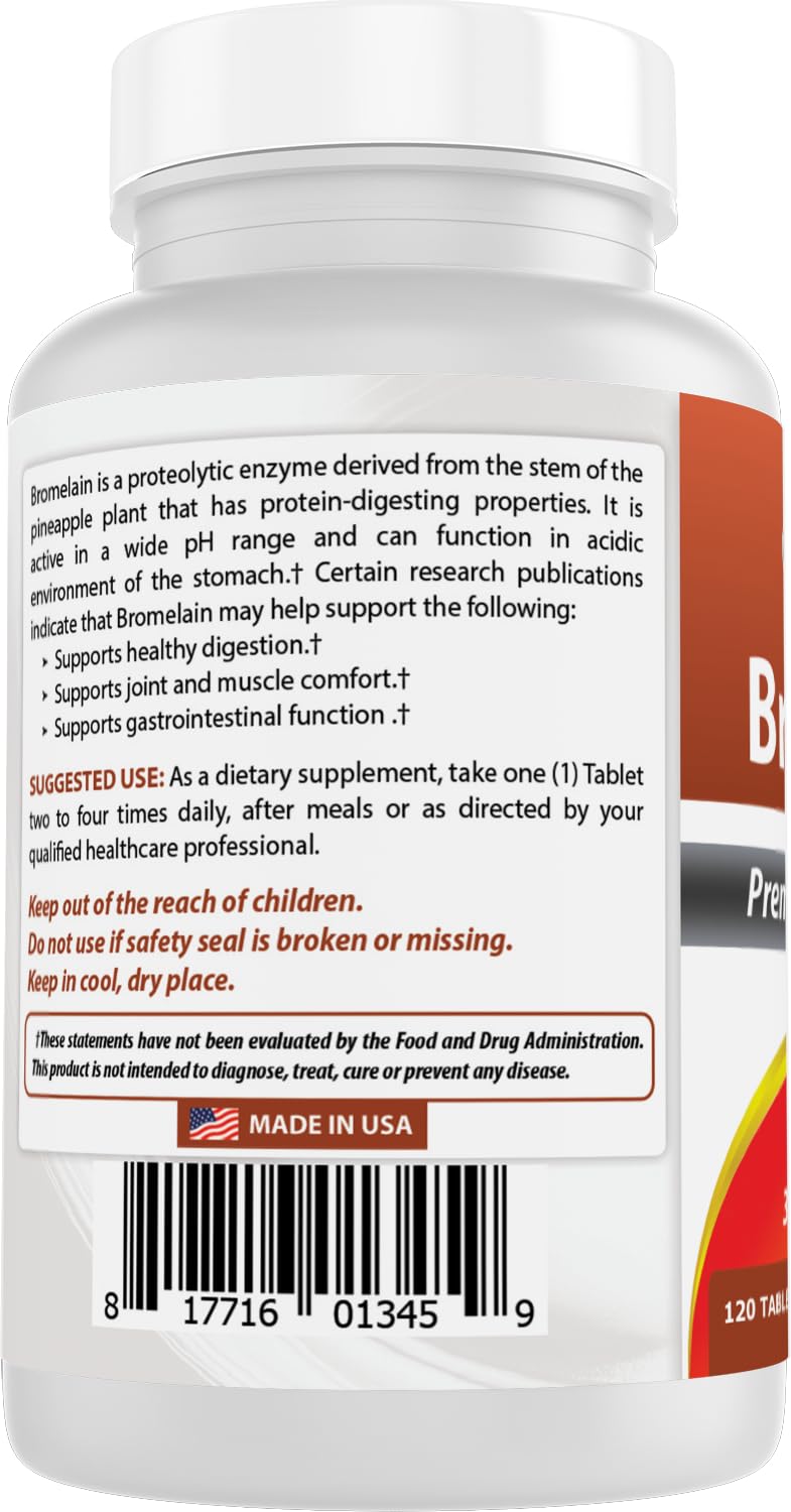 Best Naturals Bromelain 500mg 120 Tablets packaging details