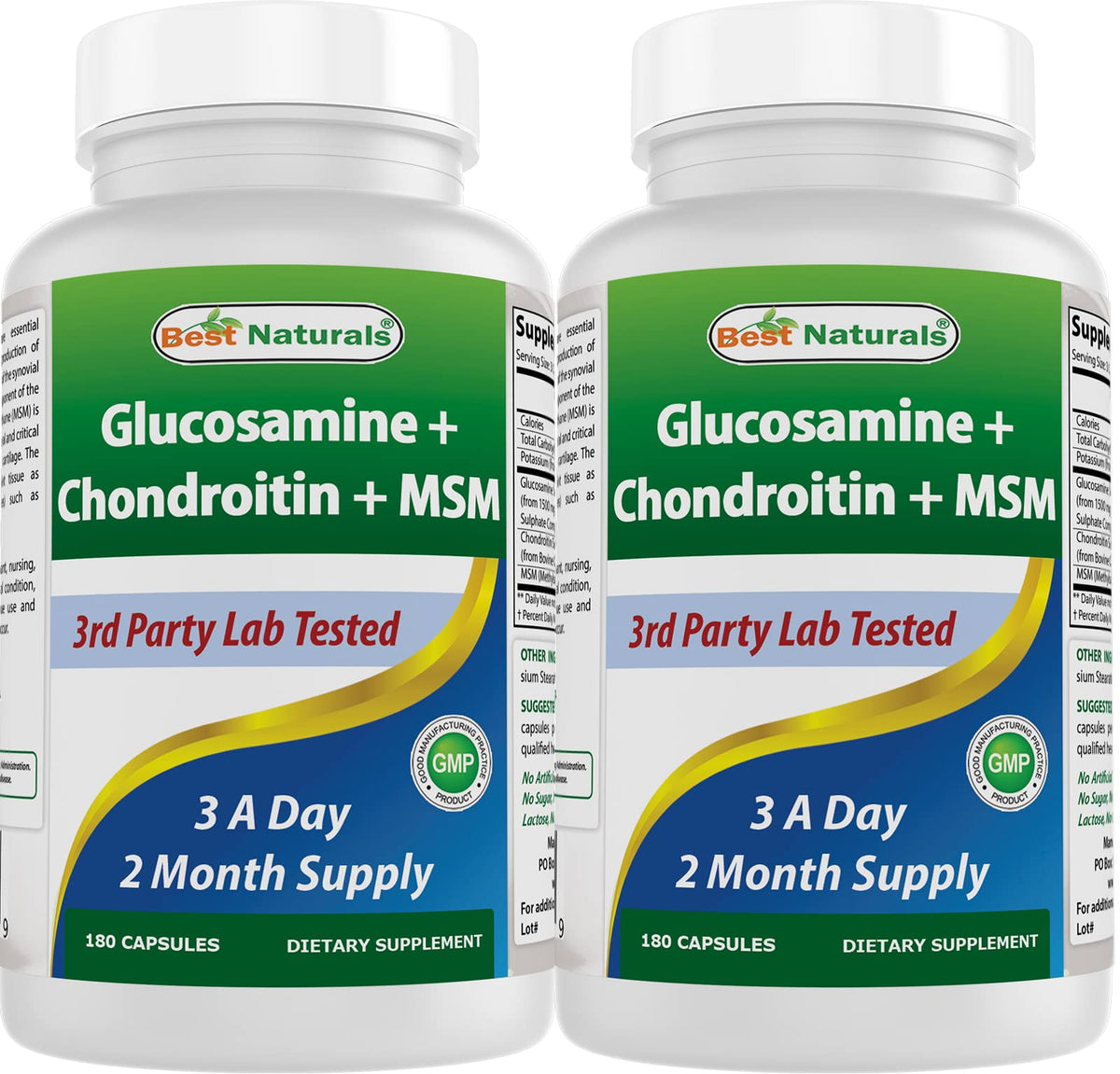 Best Naturals Glucosamine Chondroitin MSM 180 capsules front view