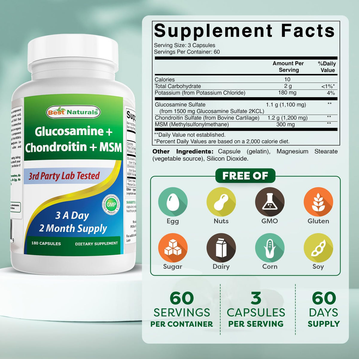 Best Naturals Glucosamine Chondroitin MSM bottle side view