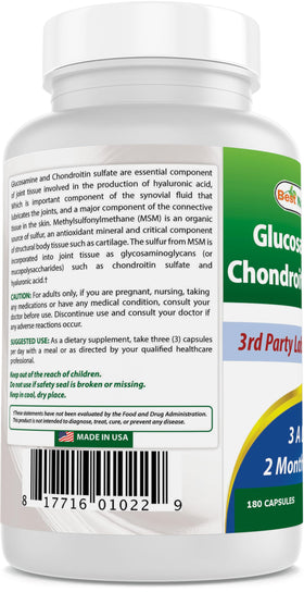 Best Naturals Glucosamine Chondroitin MSM capsules close-up