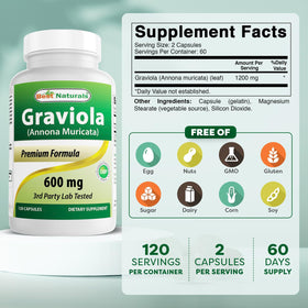 Best Naturals Graviola Capsules 600 mg side view