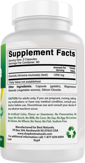 Best Naturals Graviola Capsules on a wooden table