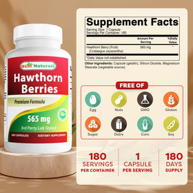 Best Naturals Hawthorn Berry 565 mg 180 Capsules side view