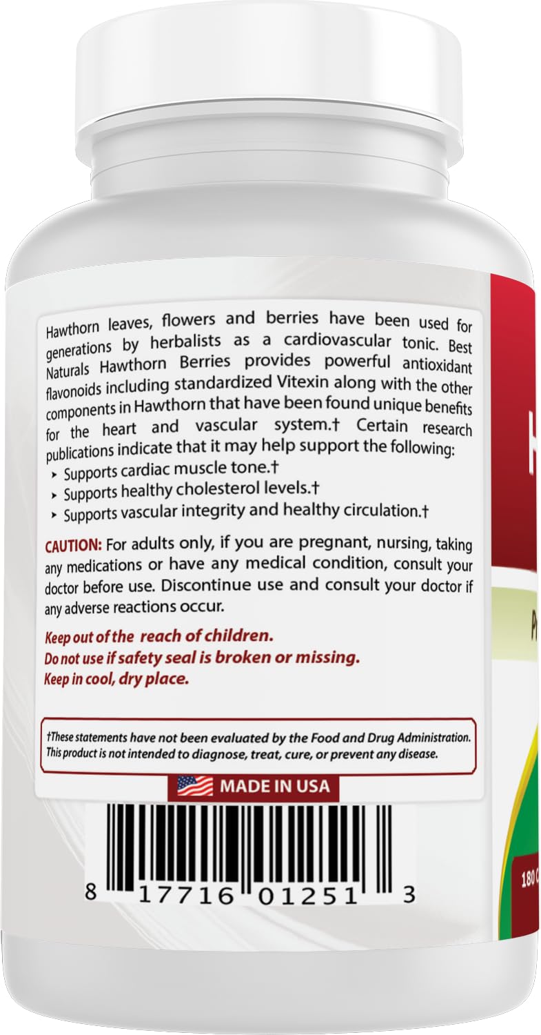 Best Naturals Hawthorn Berry 565 mg capsules with measuring spoon