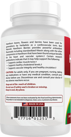 Best Naturals Hawthorn Berry 565 mg capsules with measuring spoon