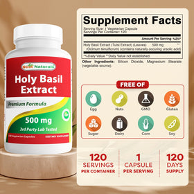 Best Naturals Holy Basil Extract 500 mg side view of bottle