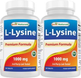 Best Naturals L-Lysine 1000mg 180 Tablets front view