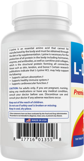 Best Naturals L-Lysine 1000mg 180 Tablets on a table