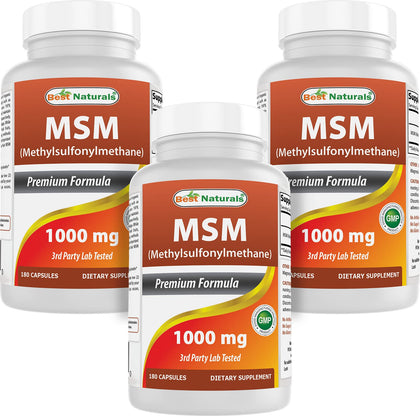Best Naturals MSM 1000 mg Capsules front view, 180 count
