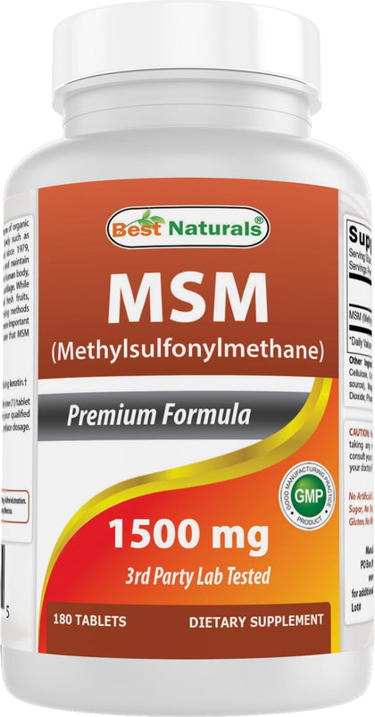 Best Naturals MSM 1500 mg 180 Tablets front view