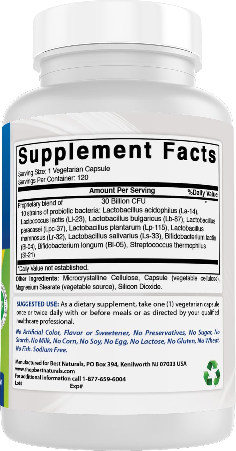 Best Naturals Probiotic capsules in a clear container