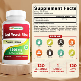 Best Naturals Red Yeast Rice 1200 mg 120 Tablets side view