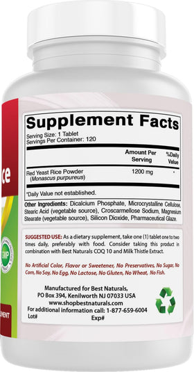Best Naturals Red Yeast Rice 1200 mg ingredients list