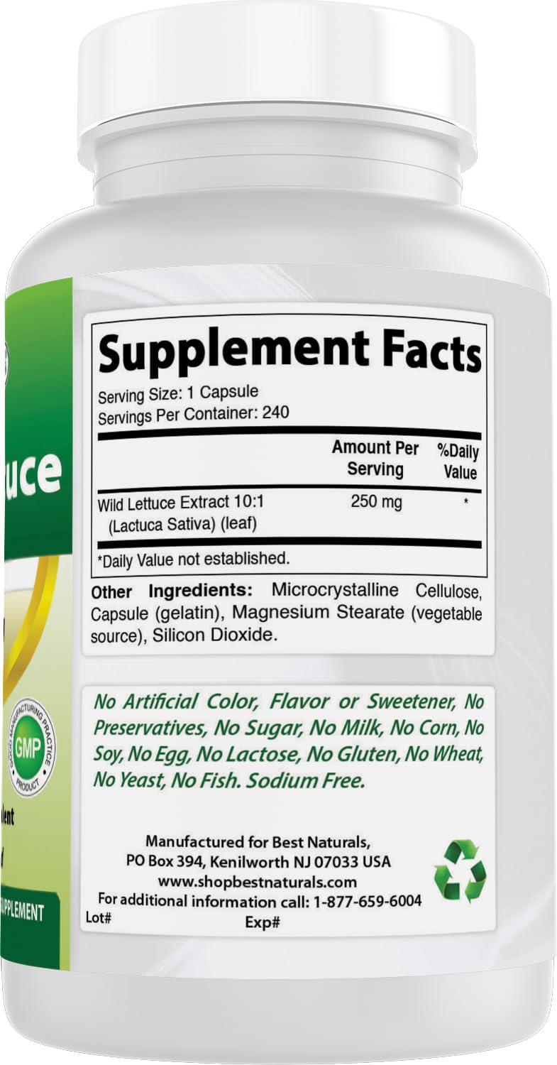 Best Naturals Wild Lettuce Extract 250 mg bottle with label visible