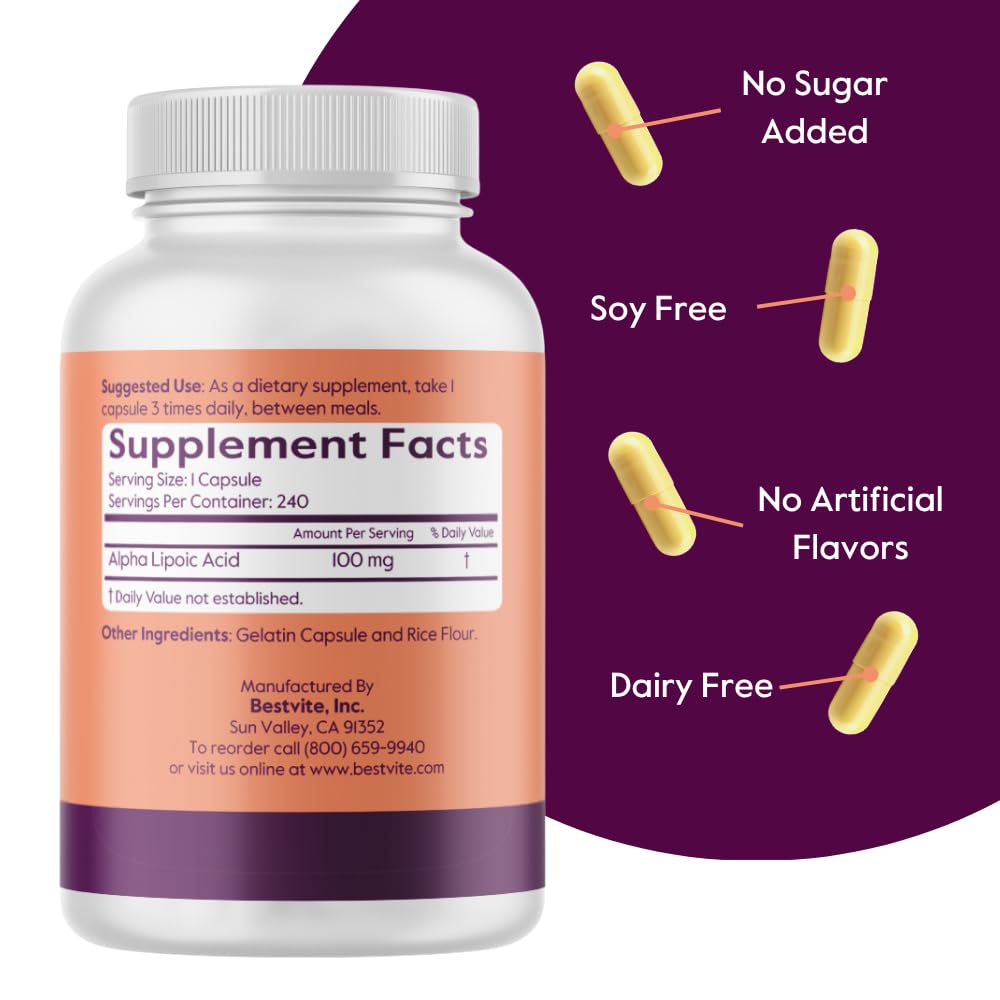 BESTVITE Alpha Lipoic Acid 100mg bottle with label