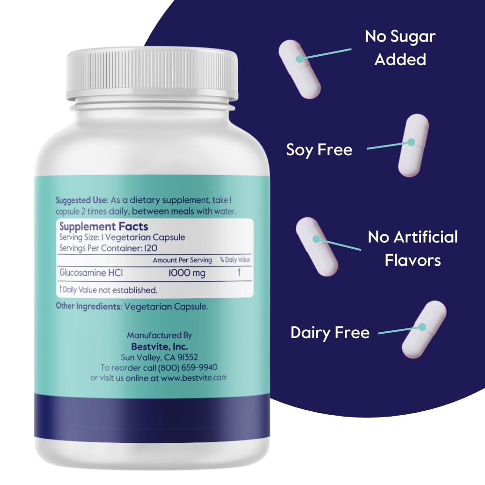 BESTVITE Vegetarian Glucosamine 1000mg 120 Veg Caps side view