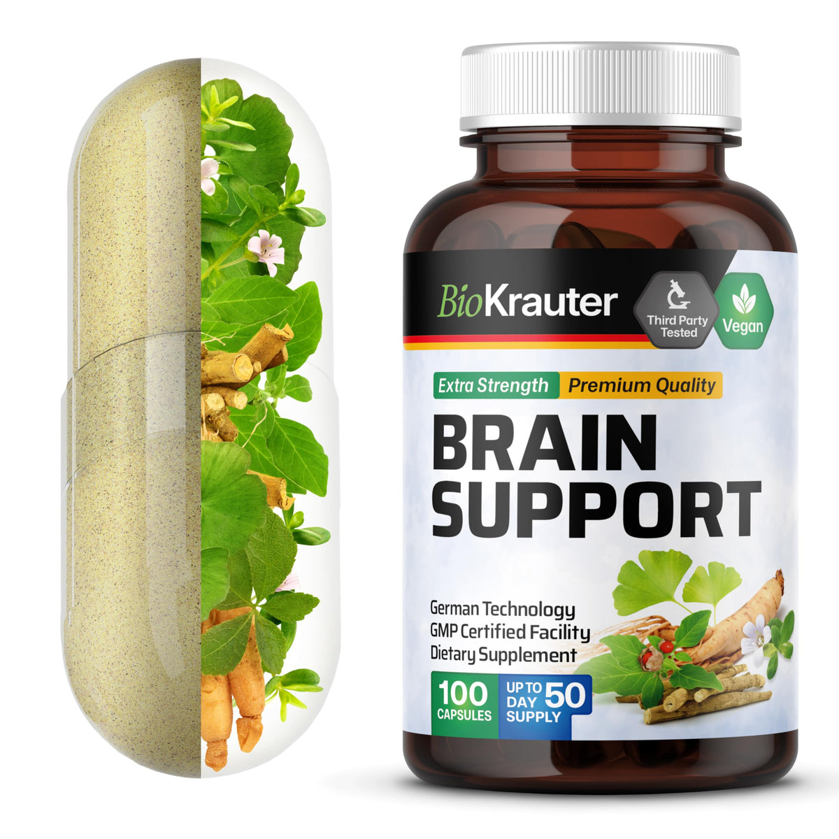 BIO KRAUTER 4-in-1 Brain Supplements 100 capsules front view