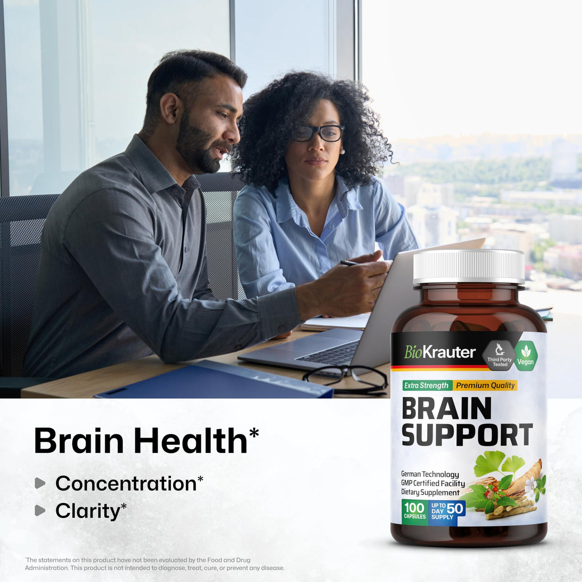 BIO KRAUTER 4-in-1 Brain Supplements side view with label