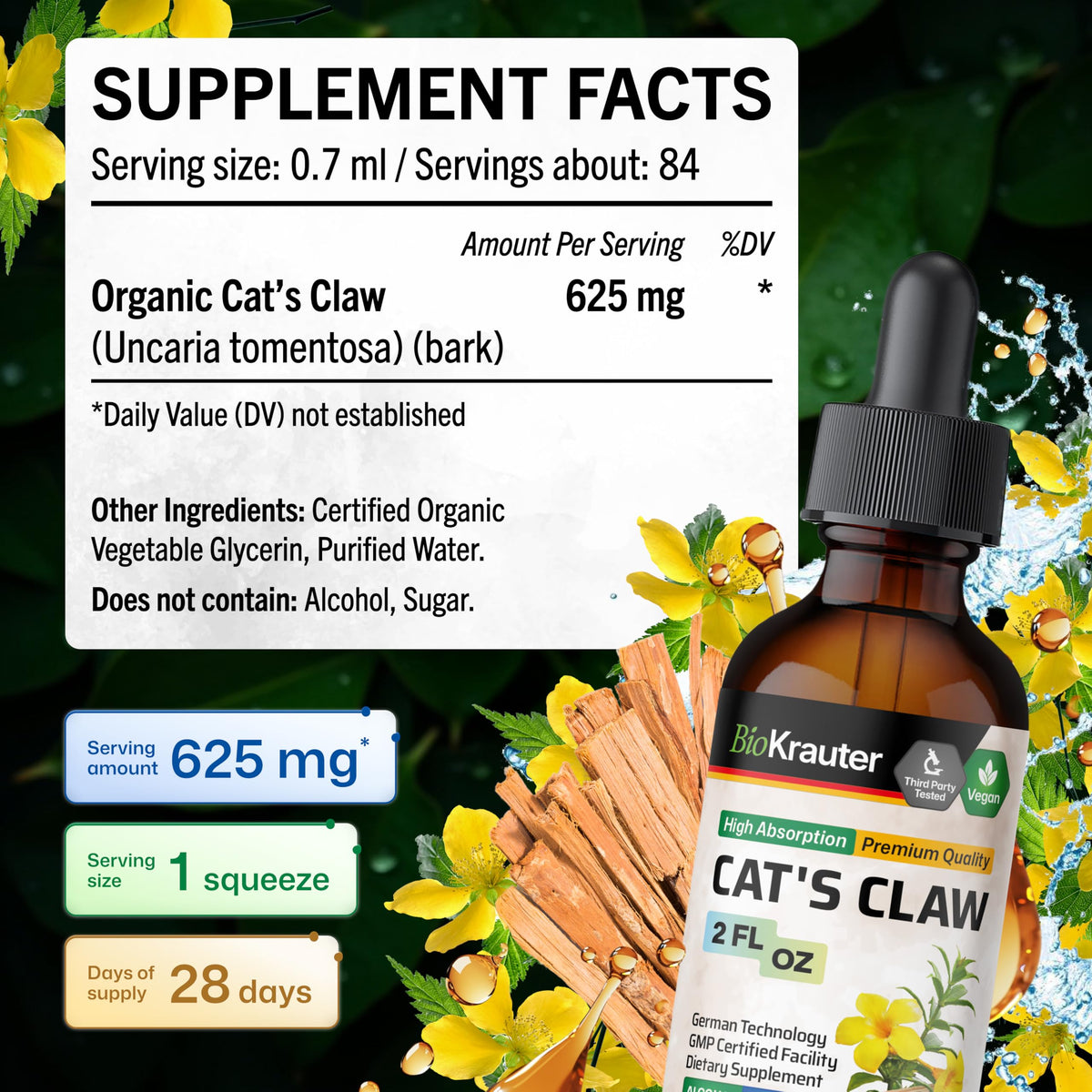 BIO KRAUTER Cats Claw Tincture with measuring spoon